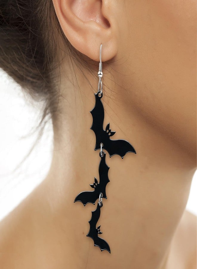 Mintolex Acrylic Halloween Earrings Black Skull Bat Drop Dangle Earrings for Women Fun Cute Spooky Halloween Holiday Costume Jewelry, Bat - Image 5